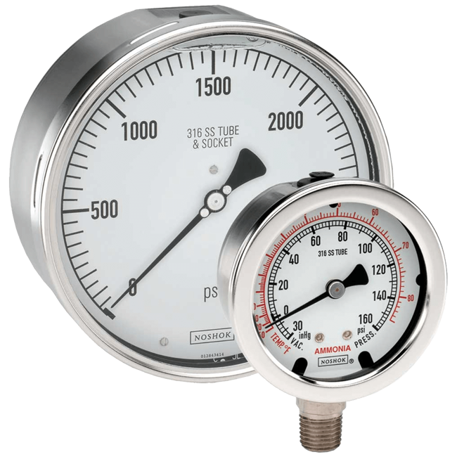Noshok All Stainless Steel, Dry and Liquid Filled Dial Indicating Pressure Gauge, 400/500 Series